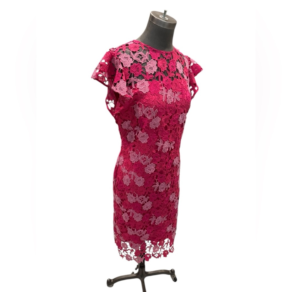 Shoshanna Rachel Floral Lace Midi Dress Magenta Rose 12 - Picture 6 of 14